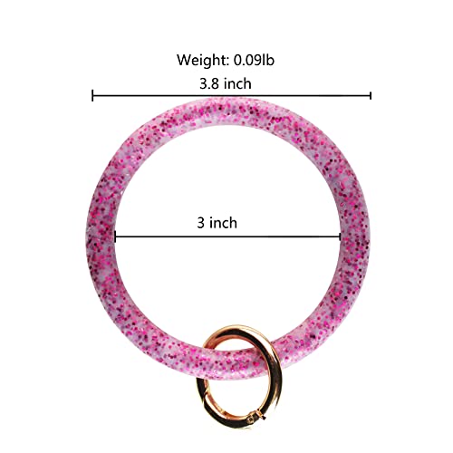 Sunvy 3 Pcs Wristlet Round Key Ring Keychain Glitter Silicone Large Circle Bracelet Bangle Keychain Holder For Women Girl #TOP1