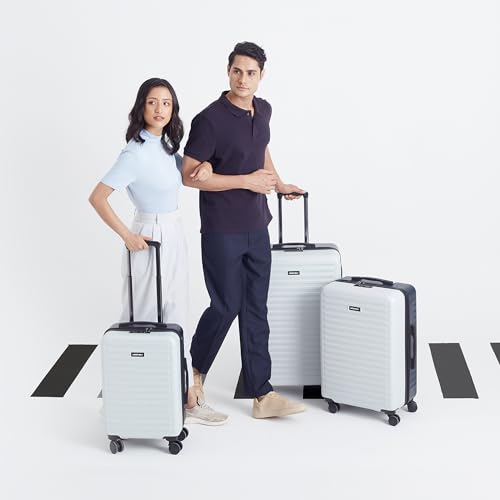 Image of Assembly Trolley Bag Set of 3 with TSA Locks & Enhanced Protection, Complete Polycarbonate Hard Shell Trolley Bag Collection for Adventure Travel, Blue-White, 20+24+28 Inch