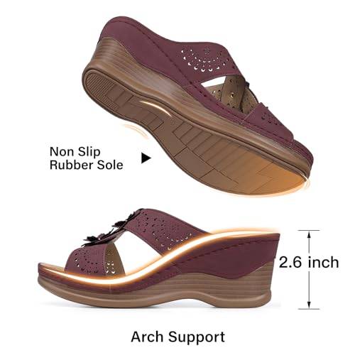 Image of TEMOFON Womens Wedge Sandals Leather: Comfortable Walking Shoes Summer