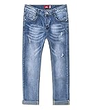 YOUNGSOUL Zerrissene Jeans Jungen Stretch Denim Hose Kinder Skinny Jeanshosen mit Verstellbarem Bund Blau Ripped 146-152/Größe 12Y