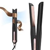 SKIMI Airflow Styler 2.0 Titanium Flat Iron Hair Straightener & Curling Wand, 96 Cool Air Vents for 48H Lasting Style, Dual Voltage for Travel & Home, Anti-Tangle, 5 Temps (Black & Blush Gold).