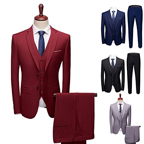 Fairnull Terno de Negócios 3 peças Masculino Slim fit cor Sólida Jaqueta smoking Ternos Elegante For