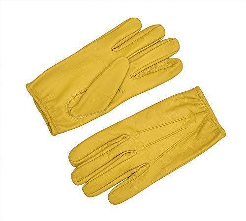 Ergonomic Cut Leather Police Driving Gloves (Medium, Yellow)