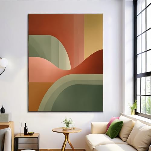 Lienzos decorativos pared salon abstractos con curvas geométricas terracota de 60x90 cm