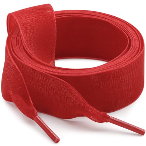 WEGOODZF Women Sheer Shoe Laces: 2 Pairs 2CM Wide 71 inch Red Organza Shoelaces for Sneakers