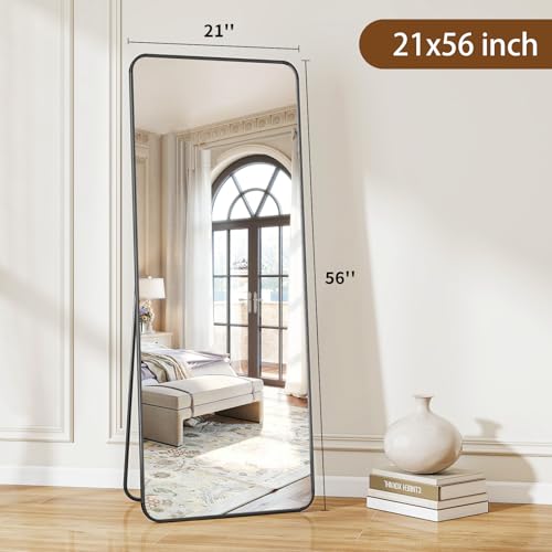 BEAUTYPEAK Black Full Length Mirror, 56"x21" Rounded Corner Floor Mirror Standing Hanging or Leaning Against Wall, Suitable for Bedroom or Dressing Room — view 6