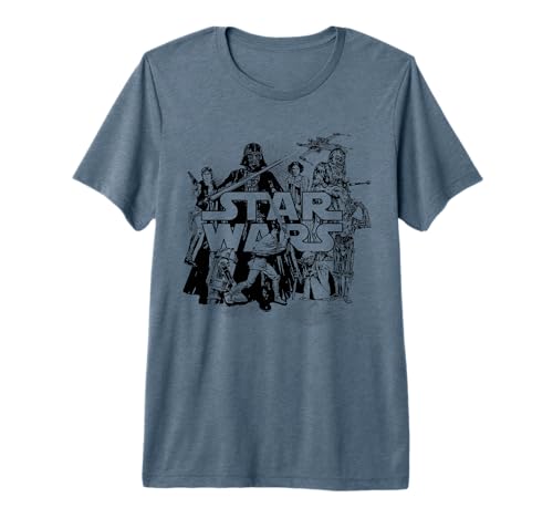 T-shirt Star Wars pour adulte imprimé en coton premium avec collage de personnages