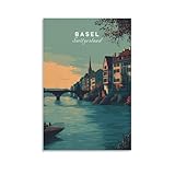 Basilea Viejo Ciudad Vieja Vista del Río Suiza, pinturas artísticas para pared, lienzo, impresiones en lienzo, obras de arte para sala de estar, dormitorio, baño, oficina, decoración del hogar, 40 x