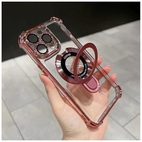 Funda para teléfono móvil, airbag cuatro esquinas, soporte magnético anticaída, funda para iPhone, galvanoplastia de lujo transparente magnética para iPhone 17 Pro Max (para iPhone 16 Plus, rosa)