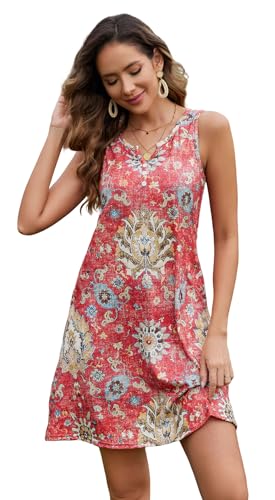 Image of Ladlop Summer Dresses for Women 2026 Beach Loose Casual A Line Dress Sleeveless V-Neck Sundress with Pockets