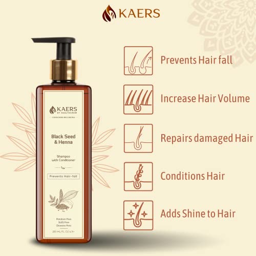Image of Kaers Kalonji Hair & Skin Care Combo | Black Seed & Henna Shampoo | Pure Black Seed Luxury Soap | Nourishment Hair & Skin | Deep Nourishment & Glowing Skin | Men & Women - 200ml+150gm Value Pack
