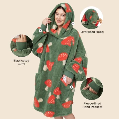 Bedsure Wearable Blanket Hoodie, Mushroom Gifts for Adult, Dark Green - image 2