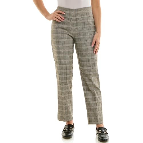 Zac &Amp; Rachel Women'S Pull-On Ankle Length Pant With Tummy Control Waist Band, Black/Mustard Plaid, 12
