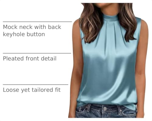 Image of Funlingo Women's Silk Satin Tank Tops Mock Neck Camisole Dressy Sleeveless Blouse Business Casual Pleated Summer Shirts 2026