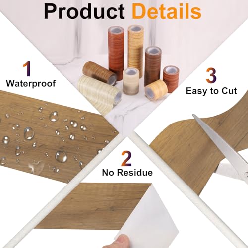 Image of PATIKIL Wood Grain Tape 12 inch x 32 ft, Self-Adhesive Wood Texture Repair Tape Realistic Wooden Effect Patch for Furniture Cabinets Floor Walls, Grain