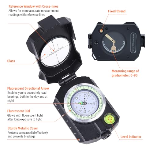 Image of Sportneer Compass,High Accuracy Lightweight Military Lensatic Sighting Compass with Inclinometer and Carrying Bag, Waterproof and Shakeproof for Camping, Hiking, Backpacking, Hunting, Boating, Boy Scout