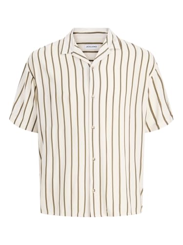 JACK & JONES Jjejeff Resort Stripe Shirt SS Pls - Grande Taille, Vert Olive, 6XL