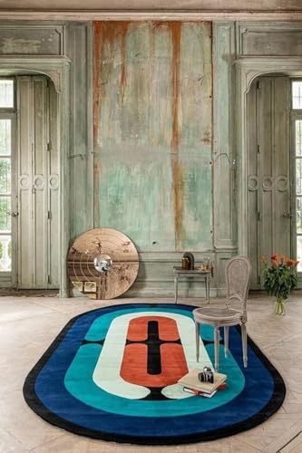 Image of Irregular Shape Handmade Woolen Carpet Multi Colour Size 10x14 feet