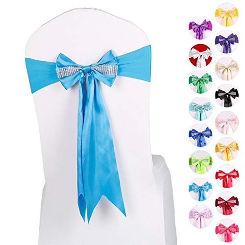 JK Home - Funda elástica para Silla con Lazos y Lazos para decoración de Bodas y Fiestas, Azul (Sky Blue), 1pcs