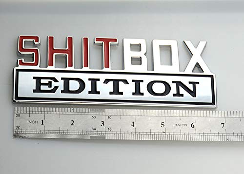 Image of 1Pc Big Size SHITBOX Edition Emblem 3D Badge Nameplate Decal Stickers Replacement for GMC Chevy Silverado 150 250 350 Car Truck (Chrome Red)