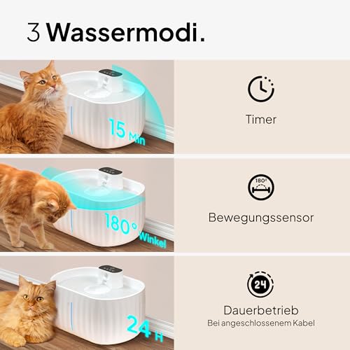 Pretty Paw Katzenbrunnen Kabellos mit Bewegungsmelder - Trinkbrunnen für Katze mit 45 Tagen Akku - Wasserbrunnen für Katzen mit Filter & 3 Liter Wassertank - Aqua Sense (Weiß)