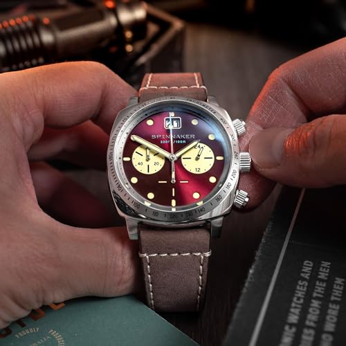 Image of Spinnaker Hull Men's Chronograph Watch - Meca-Quartz Movement, Stainless Steel Cushion Case, Leather Strap, Water Resistant 100m, SP-5068