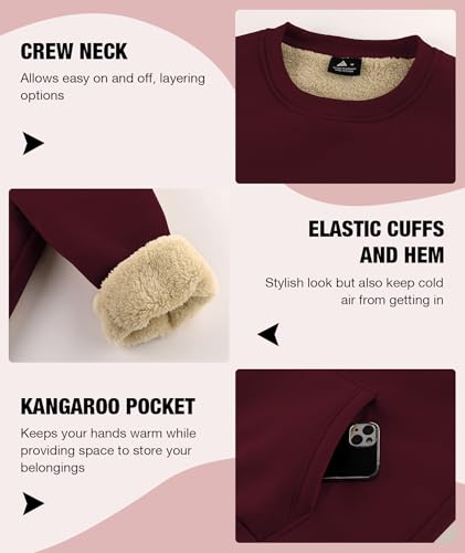 ZITY Mens Crewneck Sweatshirt Heavy Warm Fleece Sherpa Lined Pullover Shirts Athletic Thermal Long Sleeve Sweatshirts Wine red - image 5