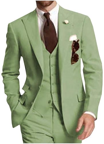 Men's 3 Piece Suits Slim Fit Tuxedos Peak Lapel Jacket Pants Vest Wedding Groomsmen Prom Business Suit4