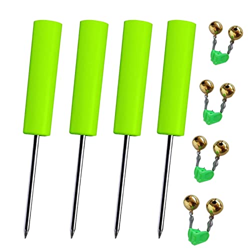 Rod Pole Holders for Bank Fishing，Fishing Rod Holder Ground，Portable Rod Holder，Beach Fishing Rod Holder,with Copper Fishing Rod Alarm Bell (4 Pack Green)