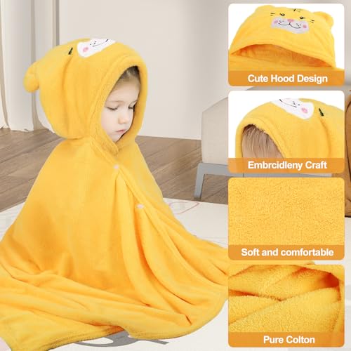 Image of Toddler Bath Towel, Baby Hooded Towel, Ultra Absorbent Soft Shower Towel, Unisex Baby Bath Towel, Baby Towels with Hood for Kids Boys Girls, 27.5 inch x 55 inch (Yellow-Tiger)