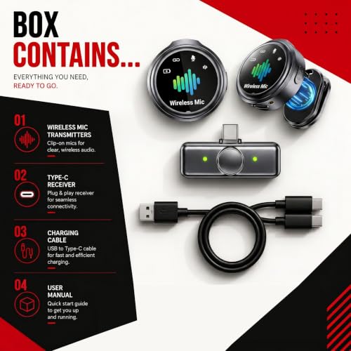Image of Primate Dual Wireless Lavalier Microphone with Smart Noise Cancellation, Low Latency, 8H Battery, Type-C, Compatible for All Android and Type c Phone - Ideal for Vlogging,