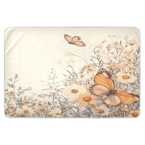 Takiito Vintage Wildflowers Butterflies Bed Pad Reusable Bed Underpad Washable Waterproof Leak-Proof Quick Dry Incontinence Pee Pad for Toddlers Kids Adults Pets 34x52 in