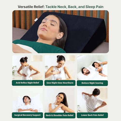 Image of The White Willow Bed Wedge Pillow for Sleeping, Leg Elevation Memory Foam & HR Foam with Removable Pillow Cover, XL King Size Low Height- Black (24 inch L x 24 inch W x 7 inch H Inch)