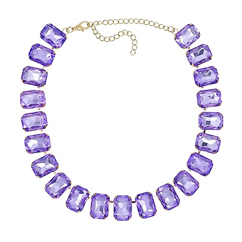 CIOOU Women's Purple Emerald Crystal Rhinestone Choker Collar Necklace, Modern, Casual & Formal, Zinc, Emerald Shape, Lobster Clasp, Crisscross Chain