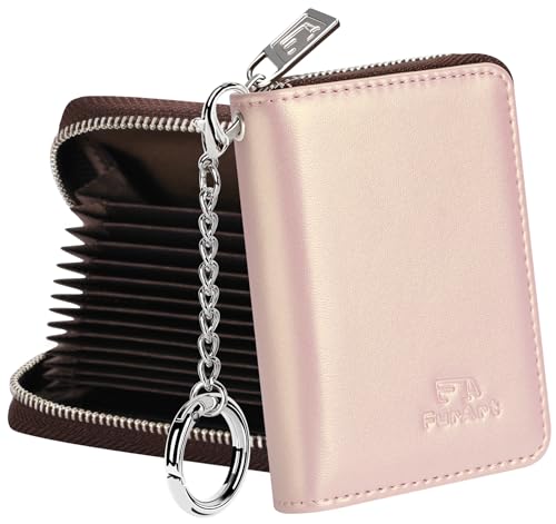 Image of FurArt Zipper Wallet Women, RFID Blocking Credit Card Wallet, Business Card Holder, Compact Size KeyChain Wallet, Pearl Pink, small, Classic