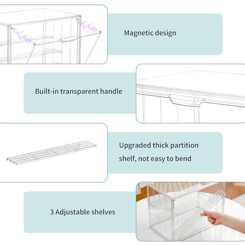 Image of Attelite Acrylic Display Case Compatible with POP MART Labubu Display Case, 4 Tier Figure Clear Cases for Collectibles with 3 Adjustable Divider, 3 Pack Large Storage Box with Magnetic Door