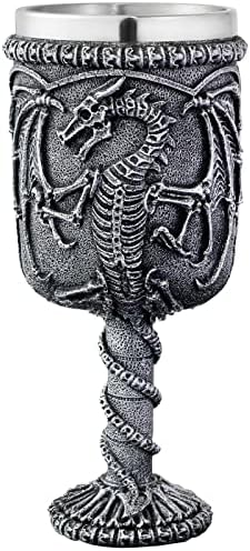 alikiki Medieval Skull Dragon Wine Goblet - Dungeons and Dragons Chalice Goblet 14oz Stainless Steel Drinking Cup GOT Dragon D&D Fans Gift for Party Decor