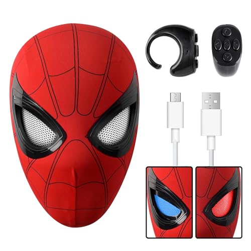 Dluobie Spider Hero Mask with Moving Eyes and LED Lights, Ring Remote, Halloween Roleplay Mask...