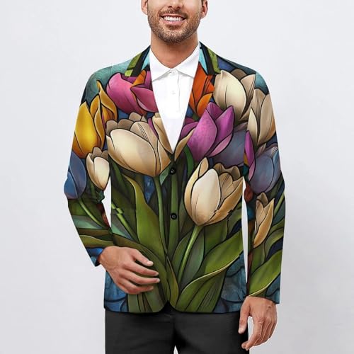 Tulips Mens Suit Jacket Lapel Blazer Lightweight Business Sports Coats for Wedding Party2