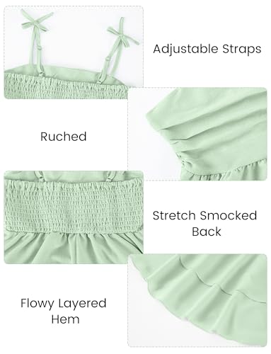 Girls Spaghetti Strap Smocked Dress Tween Sundress Tiered Flowy Cute Dresses for Girls Princess Hawaiian 8-12Years4