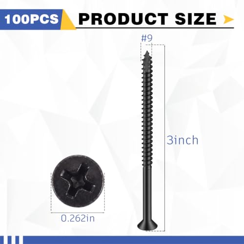 Image of 100 Pack Satin Nickel Wood Screws #9 x 3 Inch, Black