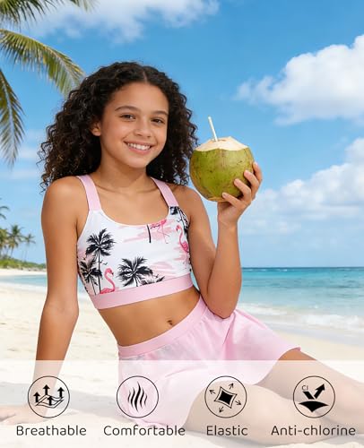 Image of Girls 2 Piece Tankini Swimsuit Summer Boyshort Bathing Suit with Beach Skirt Swimwear 5-16 Years