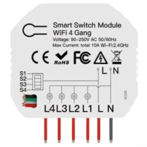 Interruptor de control de luz WiFi inteligente de 4 vías, control remoto, para Tuya, para aplicación Smart-Life, compatible con RF433, memoria de apagado, color blanco