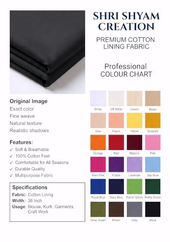 Image of Unstitched Cotton Astar /Lining /Cloth /Kapda Running into Meters for Suit,Sherwani,Kurti,Blouse /Choli,lehanga & Dress Materials(Available in 2,4,6 Meters Variation) (Black, 6 Meter)