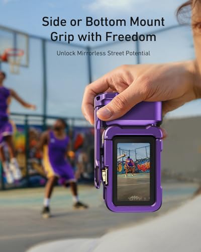 Image of TELESIN Metal Aluminum Alloy Street Grip Kit for DJI Action 6 with Metal Cage Camera Grip Holder with Seesaw Shutter Button Aluminum Alloy Shell Backup TF Card Slot (Iridescent Purple-Gold)