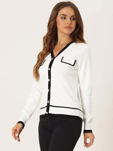 Image of Allegra K Women's Button Knit Cardigan Contrast Color 2023 Fashion V Neck Long Sleeve Cardigan Sweater
