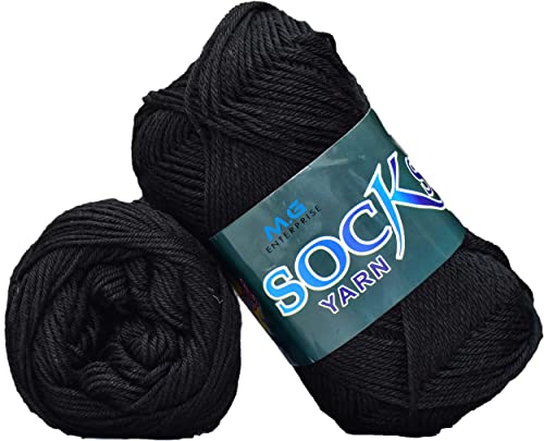 Image of M.G ENTERPRISE Premium Socks high Strength Nylon Yarn Suitable for Socks, Accessories, and Home Decor. 200 gm Black, Suitable for Both Crocheting & Knitting. BX
