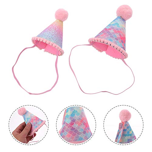 NUOBESTY 2 peças de chapéus de princesa brilhante com glitter e pompons para crianças Feliz aniversá