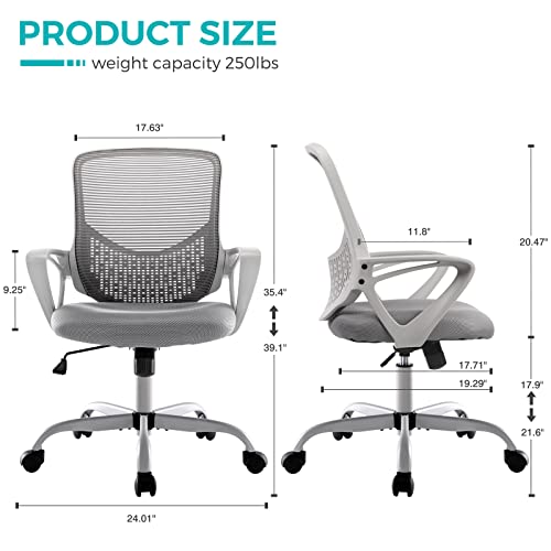 Desk Chair Ergonomic Office Chair, Mid Back Mesh Home Office Chair With Wheels, Breathable Swivel Computer Chair With Lumbar Support & Armrests, Grey #TOP5