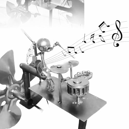 Handmade Metal Guitarist Windmill Metal Art Musician Figurine Wind Mill Percussionist and Musician Kinetic Spinners for Garden Yard Lawn Patio Unique Art Gift for Music Lovers (Silver)